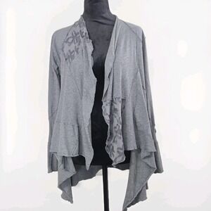 Anthropologie TINY Grey Floral Lace Asymmetric Open Flowy Boho Cardigan Sweater